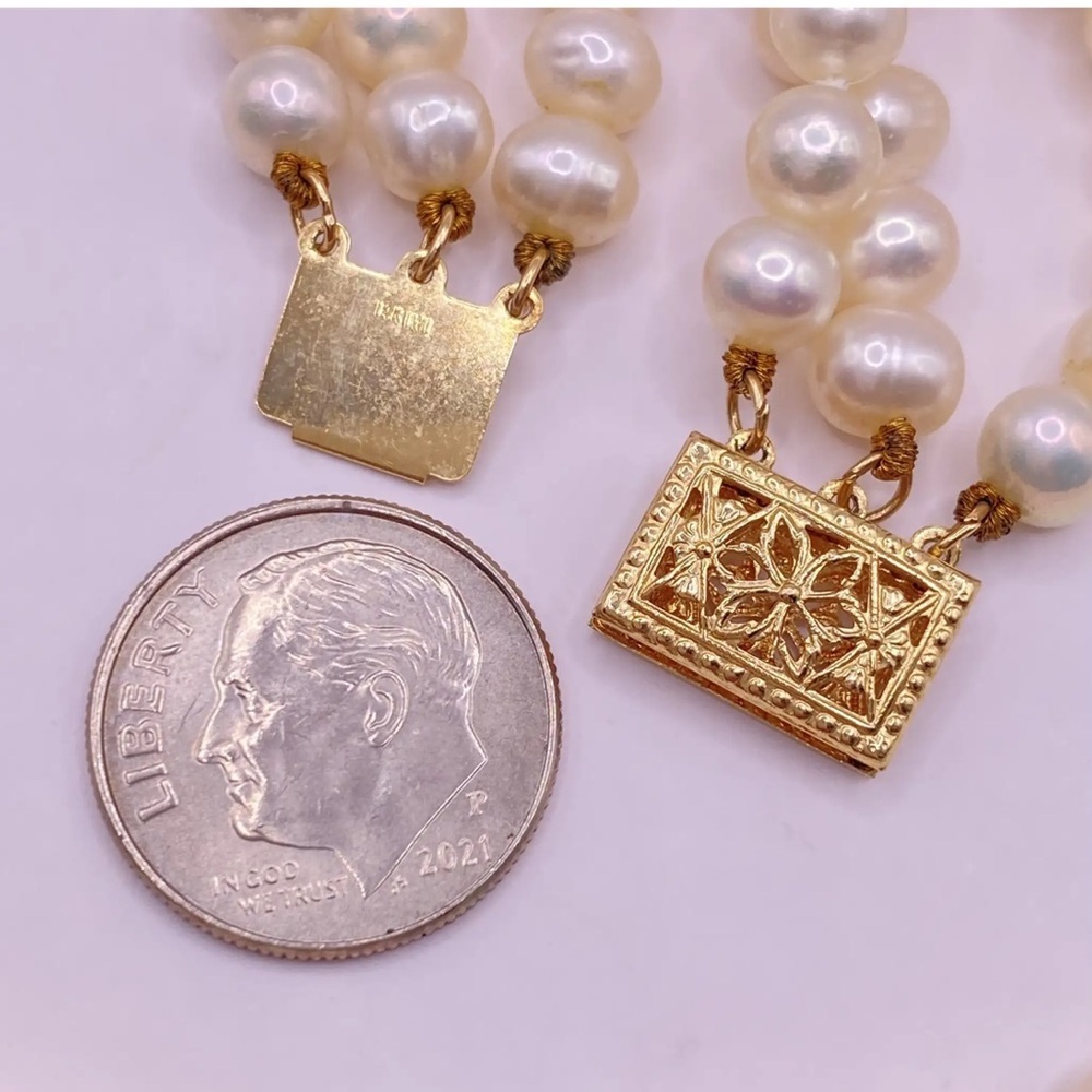 14k Yellow Gold 3 Strand Freshwater Pearl Estate Heirloom Necklace - Picture 9 of 9